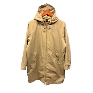 L.L. Bean Women's Large Petite Rain Jacket Khaki Tan Hooded Parka 0YR94